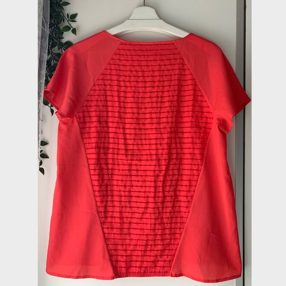 Calvin Klein Short-Sleeve Contrast Sheer Stripe Blouse - Picture 2 of 6